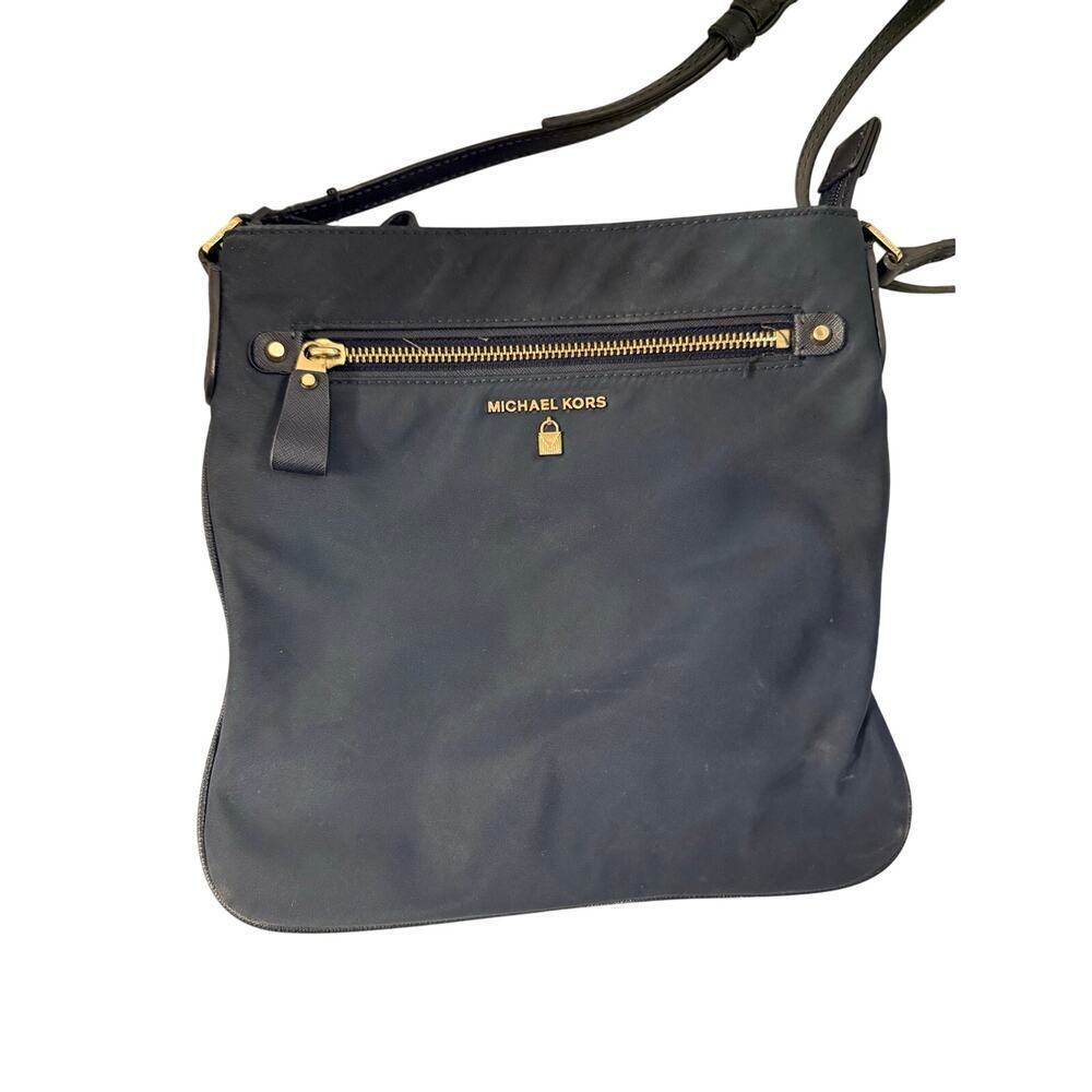 Michael Kors Nylon Midnight Blue Black Crossbody Kelsey Bag Purse GS